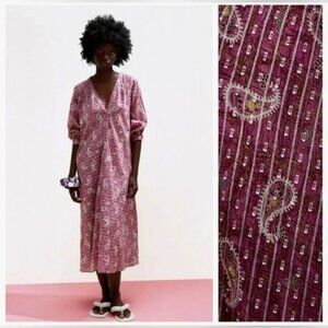 ZARA PAISLEY PRINT DRESS PINK - SZ S